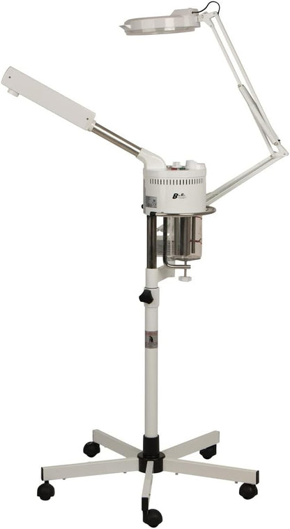 Buy-Rite 2-in-1 Marie Ozone Facial Steamer, 5 Diopter Magnifying Lamp, Fully Adjustable Height, 360' Swivel, Timer and Automatic Shut-Off, Large Star Base with Wheels, MEI-2001A