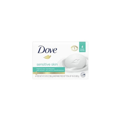 Dove Beauty Bar Soap Sensitive, 24 Bars for Sensitive Skin, Fragrance Free and Hypoallergenic 3.75 oz