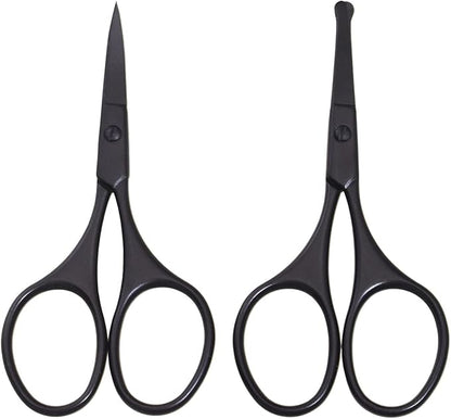 Multicolor Professional Grooming Scissors for Personal Care Facial Hair Removal and Ear Nose Eyebrow Trimming Stainless Steel Fine Straight Tip Scissors 3.9 Inch (Black Set D)