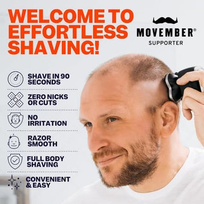 Freebird FlexSeries Pro Electric Head & Body Shaver - Mens Cordless Rechargeable Wet/Dry Skull Bald Head Back & Groin Waterproof Razor with Rotary Blades, Clippers, Nose Trimmer, Brush, Massager