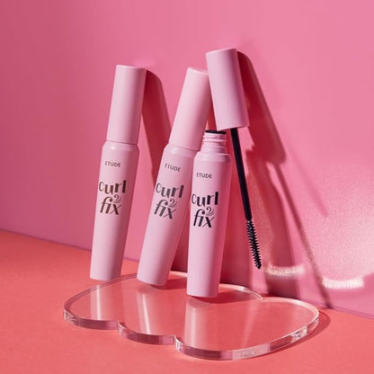 ETUDE Curl Fix Mascara, Lash Mascara, Strong Curl Up, Long-Lasting, Waterproof, Light-Weight, Korean Makeup, Beauty, Vegan Certified, Black (0.27 Fl Oz)
