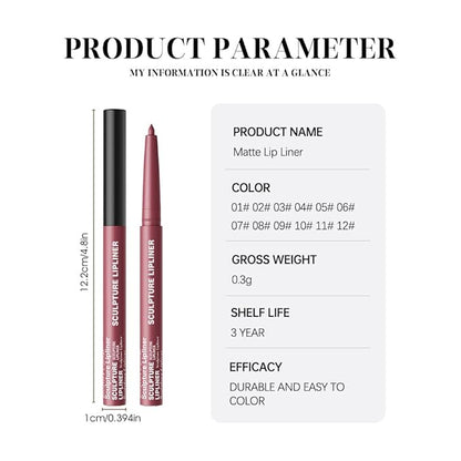 12 Colors Matte Lip Liner Pencil – Long Lasting Waterproof Lip Liner, Smudge Proof Transfer Proof Lip Pencil, High Pigment Lip Makeup for Defining & Filling Lips (06#, 1PCS)