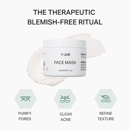 Y’OUR Purifying Detox Face Mask: Blackhead, Whitehead & Pore Remover; Anti-Acne & Pimple Care; Cleansing & Exfoliating for Hydrating & Glowing Skin; With Salicylic Acid & Bentonite Clay. Made in USA