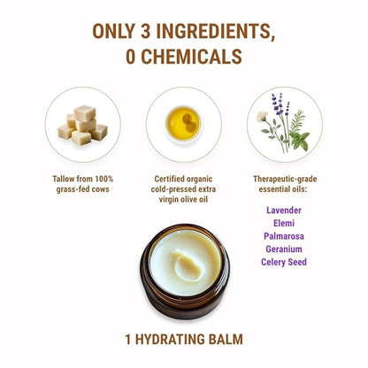 Vintage Tradition Beef Tallow All Purpose Balm – Healing, Hydrating Floral Skin Care Salve Replaces Body Lotion, Hand Cream, More – Essential Oil, Olive Oil, and Grass-Fed Tallow, 2 fl. oz.