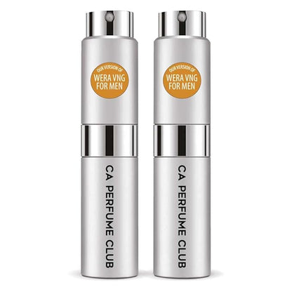 CA Perfume Impression of Vera W For Men Woody Spicy Scent Long Lasting Cologne for Men Eau De Parfum Travel Size Refillable Atomizer Spray 0.27 Fl Oz 8ml (Set of 2)