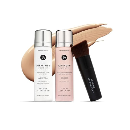 MagicMinerals AirBrush Foundation Set by Jerome Alexander – 3pc Set Includes Primer, Foundation and Kabuki Brush - Spray Makeup with Anti-aging Ingredients for Smooth Radiant Skin (Dark Espresso)