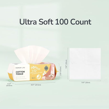 Disposable Face Towel 100 Cont,7.9"X7.9"Clean Face Towelettes for Washing Face, 100% Cotton Soft Dry Wipe, Biodegradable Face Towels & Facial Tissuel Travel Size for Cleaning,Makeup Removal
