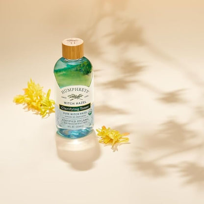Humphreys Witch Hazel Clarifying Toner | Wild Harvested Witch Hazel | USDA Organic | Natural | Hydrating | Clears Pores & Removes Oil | 8 Fl Oz