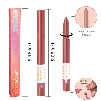 evpct Nude Lip Liner Crayon Pencils Set for Women, Matte Latte Nude Lip Stick Crayon Long Lasting, Lips Pencil Liner and Lipstick set, Lipliner Pencil, 24 Hours Long Wear Lipstick Built-in Sharpener