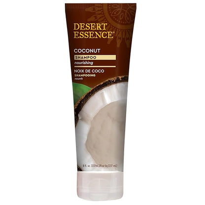 Desert Essence Coconut Shampoo, 8 fl oz - Gluten Free, Vegan, Paraben Free - Nourishing for Dry Hair with Coconut Oil, Shea Butter, & Hemp Oil - Mousturizes & Smooths Frizz 8 fl oz.