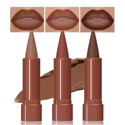 3Pcs Gradient Matte Lipstick Crayon Lip Liner pencil, Flawless Contour Gradual Ombre Effect lip Pencil, Lipstick for Women Long Lasting Waterproof Smudge Proof Lipstick Pencil 01#+04#+05#