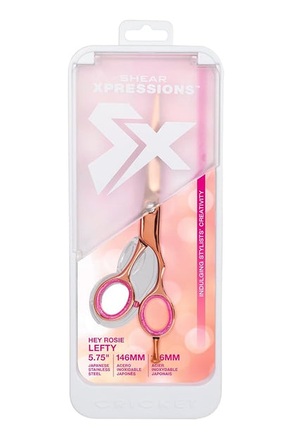 Cricket Shear Xpressions 5.75" Left-Handed Professional Hair Cutting Scissors - Barber Scissors, Japanese Stainless Steel, Ideal for Stylists and Home Use, Hey Rosie - Rose Gold