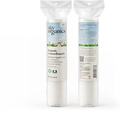 Sky Organics Organic Cotton Rounds for Sensitive Skin, 100% Pure GOTS Certified Organic for Beauty & Personal Care, 100 ct. w Ebook