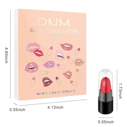 evpct 12Pcs Mini Pills Lipstick Capsule Set for Women Waterproof Long Lasting, Dark Ruby Deep Wine Mauve Red Purple Nude Brown Matte Small Magic Permanent 24 Hour Lipstick Bulk Samples 02