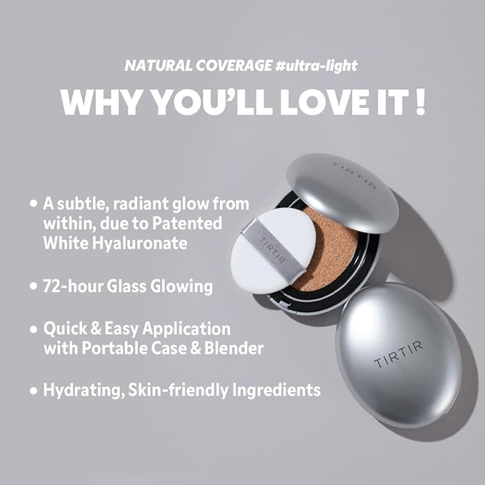 [*Mini Size*] TIRTIR Aura Glow Silver Cushion | Korean Cushion Foundation, (#24W Soft Beige, 0.15 Fl Oz)