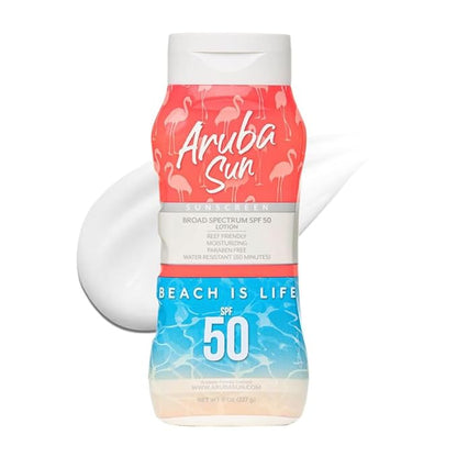 SPF 50 Sunscreen Lotion 8oz - Reef Act Compliant no 67 Octinoxate & Oxybenzone Free - Sun Screen Broad Spectrum UVA/UVB - Sunscreen Waterproof and Non-Greasy