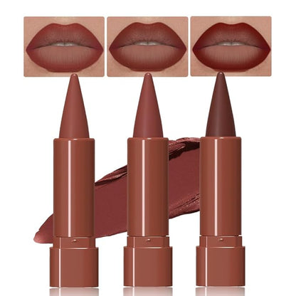 3Pcs Gradient Matte Lipstick Crayon Lip Liner pencil, Flawless Contour Gradual Ombre Effect lip Pencil, for Women Long Lasting Waterproof Smudge Proof Lipstick Pencil 02#+03#+08#