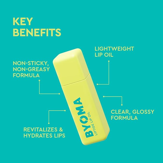 BYOMA Liptide Lip Oil - Glossy, Non-Sticky Gloss - Peptide Lip Treatment with Peptides, Avocado & Tamanu Oils - Softens, Plumps, Hydrates - 0.16 oz