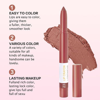 BINGBRUSH Lip Crayons Matte Longwear Lipstick Pack Set,Moisture Smooth Lipliner With Built-in Sharpener Ultimate Super Stay Ink Lip Crayon for Makeup- Waterproof Velvet Lipgloss Lip Stain(23#Brown)
