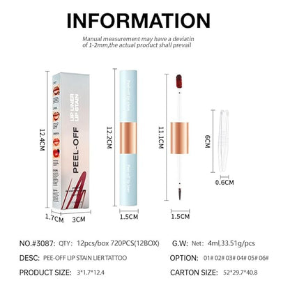 Matte Lip Stain Peel Off Lip Gloss& Lip Liner 2-in-1: One end defines lips with precision liner, the other peels off to reveal long-lasting, waterproof, smudge-proof, transfer-proof matte color.4#