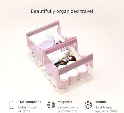 Cadence Parcel - Clear Kit with Magnetic Closure - Durable and Leak-Resistant Travel Toiletry Kit - Modular Design - Hygiene Bag for Travel Essentials - 4 Qt - Rose