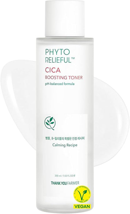 THANKYOU FARMER Phyto Relieful CICA PHA LHA Boosting Toner 7.03 fl oz (200ml), Dermatologist Tested, Alcohol-Free Liquid Exfoliant for Face, Oil-Free Hydrating Toner, Vegan, Fragrance-Free