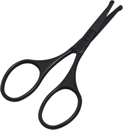 Multicolor Professional Grooming Scissors for Personal Care Facial Hair Removal and Ear Nose Eyebrow Trimming Stainless Steel Fine Straight Tip Scissors 3.9 Inch (Black Safety Head D)