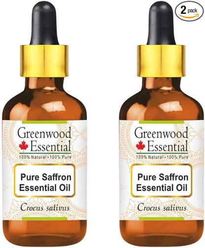 Greenwood Essential Pure Saffron Essential Oil (Crocus sativus) with Two Glass Droppers Steam Distilled (Pack of Two) 5ml X 2 (0.33 oz)