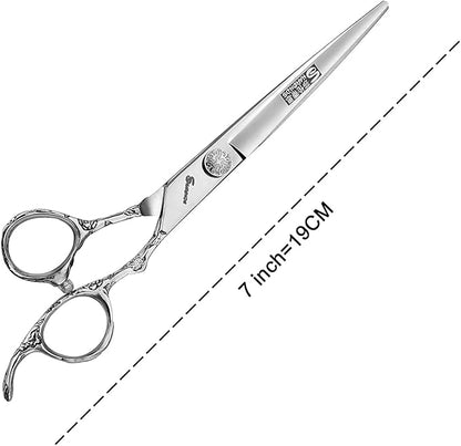 6/7-Inch Professional Hair Scissors Haircut Rose Pattern Hair Scissors Styling Tools Japanese Stainless Steel Scissor Set (7-inch cutting scissors-A)