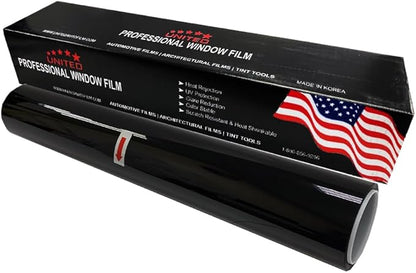 United Window Tint Universal Black 50% VLT 20" in x 100'Ft Standard Dyed 1Ply Film Black Color - Privacy Window Tint for Car, Home, Blocks UV/IR Rays, Reduce Heat & Glare - Adhesive Window Film