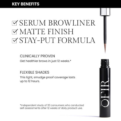 OFIR Brow Tonic Serum Browliner | Cruelty-Free Hybrid Makeup & Skincare | Smudge-Proof Matte Finish with Hyaluronic Acid & Plant Extracts | Strengthening Brow Serum | Cacao - Dark Brown, 0.057 Oz