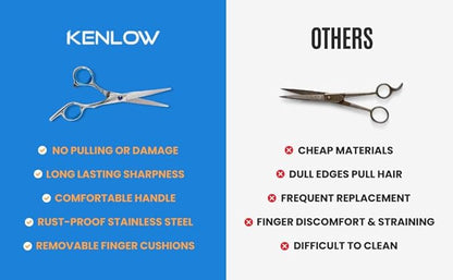 Hair Cutting Scissors, KENLOW Professional Hair Scissors With Comfortable Removable Finger Grips. Perfect As Hair Shears For Hair Cutting Or Barber Scissors. Haircut Scissors For Salon Or Home Use.