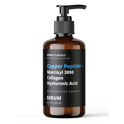 Copper Peptide + Matrixyl 3000, Collagen, Hyaluronic Acid Serum for face, Multi Peptide Firming and Plumping Serum, Anti-Wrinkle, Anti-Aging Face Serum - 8oz