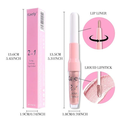 Kaely 2-in-1 Champagne Gold Metallic Lipstick and Lip Liner, Shimmer Liquid Metallic Lipsticks for Women, Glitter Lip Gloss Stain Long Lasting Waterproof Smudge Proof 24 Hour, Vegan Makeup, 05