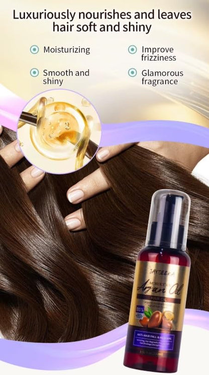 Moroccan Argan Oil Hair Treatment, Organic Moisturizing Oil for All Hair Types, Anti-Hair Fall and Renewal Formula, 3.51 fl oz