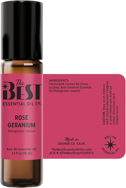 The Best Rose Geranium Essential Oil Roll-On- Premium Grade- Pre-Diluted in Coconut Oil- Ready to Use- 10 ml (.33 fl oz)