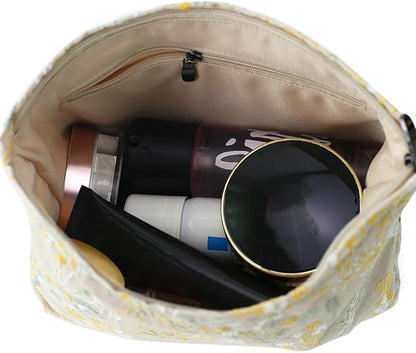 Floral Cotton Embroidered Makeup Bag - Large Capacity Cosmetic Pouch for Travel, Makeup Organizer & Toiletry Bag with Zipper, Perfect for Daily Use & Gifts