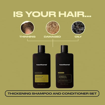 Hawthorne Thickening Shampoo and Conditioner Set. Men’s All Natural Shampoo and Conditioner Set with Thickening Shampoo and Weightless Conditioner. Sulfate Free, Paraben Free. 8 Fl Oz Each.