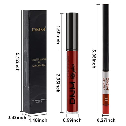 AMY'S DIARY 2Pcs Red Matte Lip Liner and Lipstick Makeup Set, Reds Lip Stain Lip Gloss Matt Liquid Lipstick 24H Long Lasting lapiz labiales mate 24 horas originales larga duracion (Red 58#)