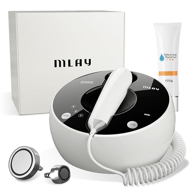 MLAY Professional RF Beauty Machine, Radio Frequency Face Machine with 2 Probes, at Home Radio Frequency Skin Tightening for Lifting, Wrinkle Reducing, Anti Aging - Salon Effects（Gel Included）