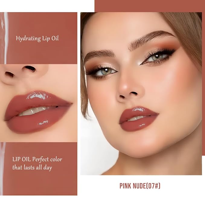 Nourishing High-Shine Lip Gloss,Hydrating & Moisturizing Lip Tint, Non-Sticky, Long-Lasting Glossy Lip Stain,Softens & Plumps Lips for Smooth,Gentle Formula for Dry Lips 07#Pink Nude