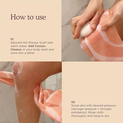 HANNI Extra-Long Shower Scarf, Japanese-Inspired Exfoliating Body Scrubber, Loofah-Like Wash Cloth for Dead Skin Removal