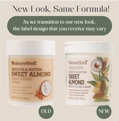 NATURE WELL Sweet Almond Smooth & Soften Gentle Moisturizing Cream For Face, Body, & Hands, Infused With Natural Oils & Extracts, Restores Skin Moisture Barrier, 16 Oz