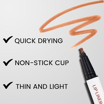 3Pcs Longwear Liquid Lip Liner Stain Marker Pen Set Long Lasting Waterproof, Mocha Light Nude Brown Matte Permanent 24 Hour Lip Liner and Lipstick Combo Color Stay Lipliner All Day Lip Stains peel off