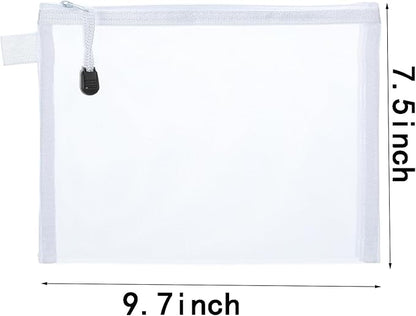 OZY 20Pieces Nylon Mesh Cosmetic Bags Zippered,Portable Organizing Pouches for Travel,Toiletries Bag for Women and Men (A5 White)
