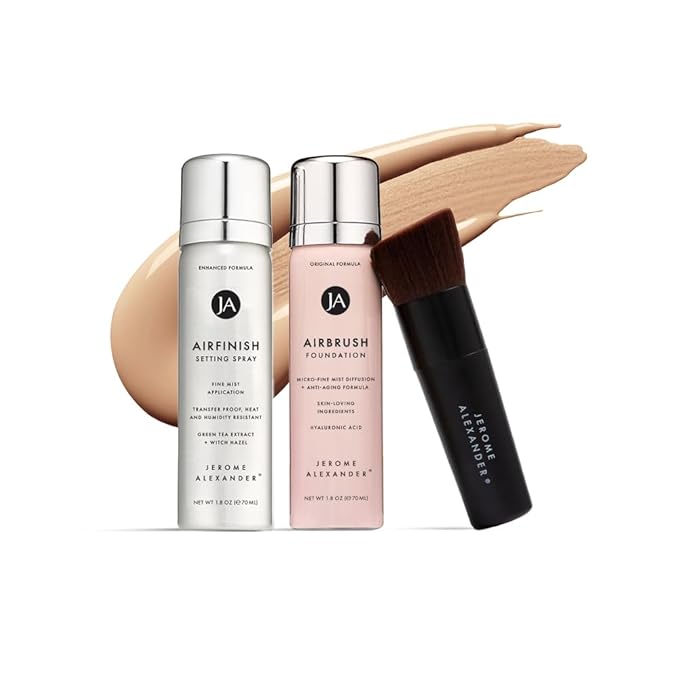 MagicMinerals AirBrush Foundation Set by Jerome Alexander – 3pc Set Includes AirFinish, Foundation and Kabuki Brush - Spray Makeup with Anti-aging Ingredients for Smooth Radiant Skin (Fair)
