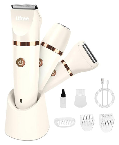 Ufree Bikini Trimmer Electric Razors for Women, Rechargeable Pubic Hair Trimmer Electric Shaver for Legs Body Hair, Bikini Shaver IPX7 Waterproof, White