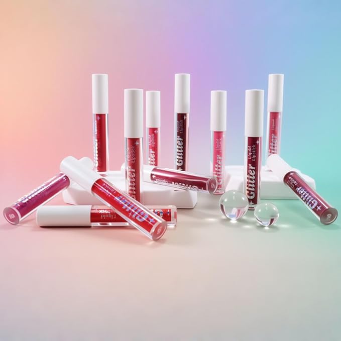 AMY'S DIARY Cherry Red Glitter Liquid Lipstick, Shimmer Metallic Lip Gloss, Long-Lasting Waterproof Lip Color, High Shine Sparkle Makeup,Lip makeup for woman (Sunset Bronze 9#)