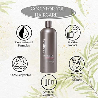 Scruples Structure Bath Volumizing Shampoo - Professional Grade Hair Care - Sulfate Free, Keratin Infused, Moisturizing and Volume Boosting for Fine and Damaged Hair (33.8 oz)