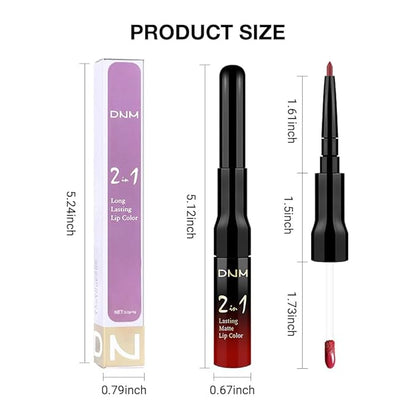1Pcs 2 in 1 Bright Red Matte Lip Liner and Liquid Lipstick Stain Makeup Set for women, Red Long Lasting Smudge Proof Lip Tint Matte Finish Lip Gloss for All-Day Color Hold Easy to Use 13#